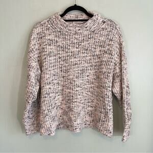 Violeta By Ming Mock Neck Long Sleeve Ribbed Knit Pullover Sweater Gray Medium